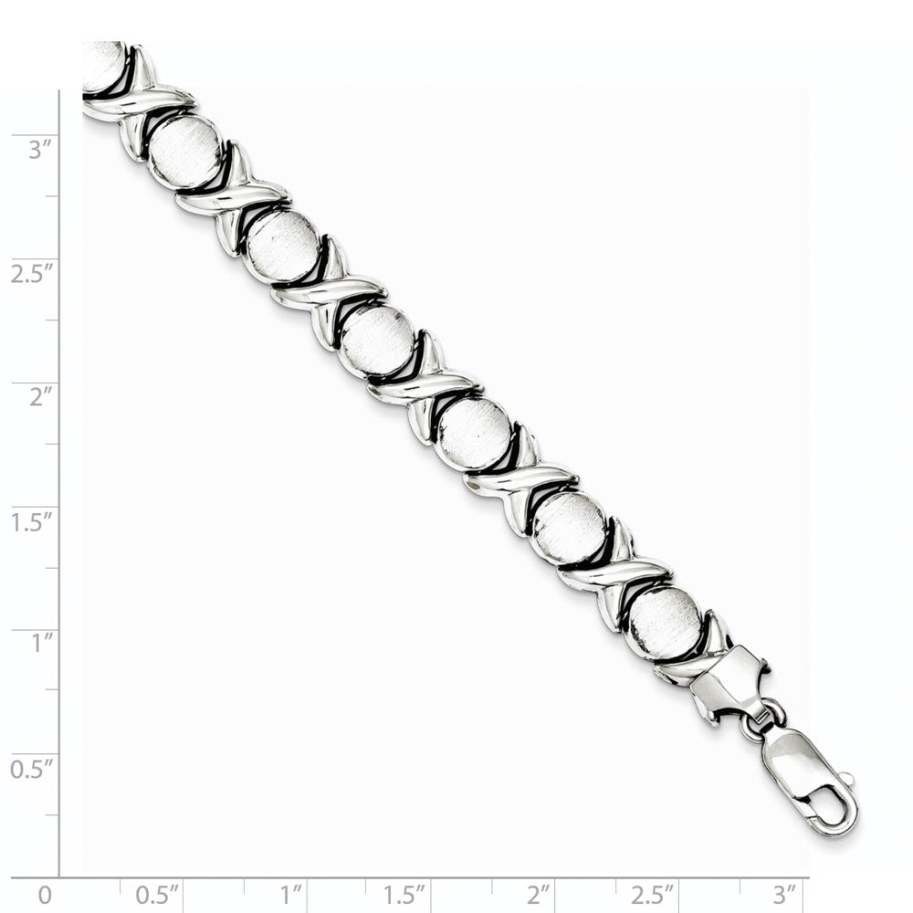 Sterling Silver Rhodium Polished and Brushed X and O Bracelet 7.25 inches