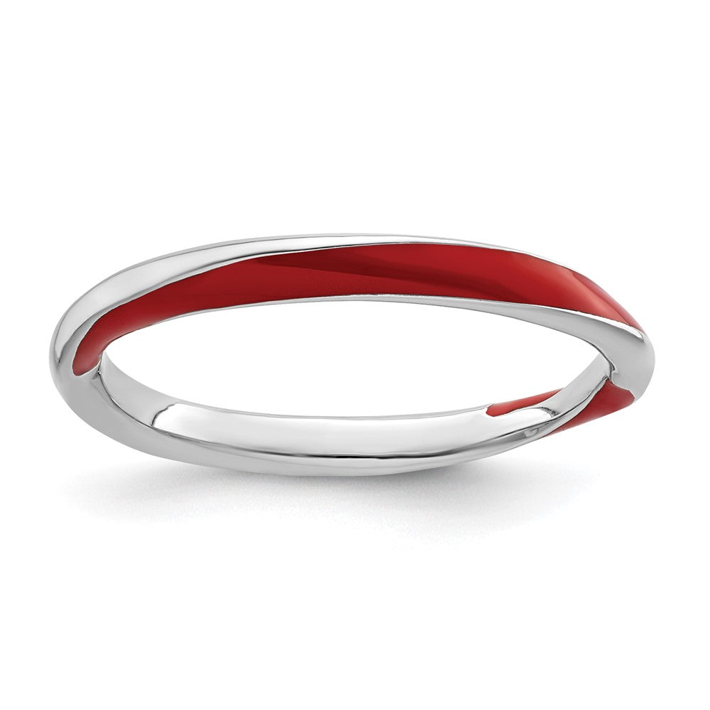 Sterling Silver Stackable Expressions Twisted Red Enameled Ring Size -6