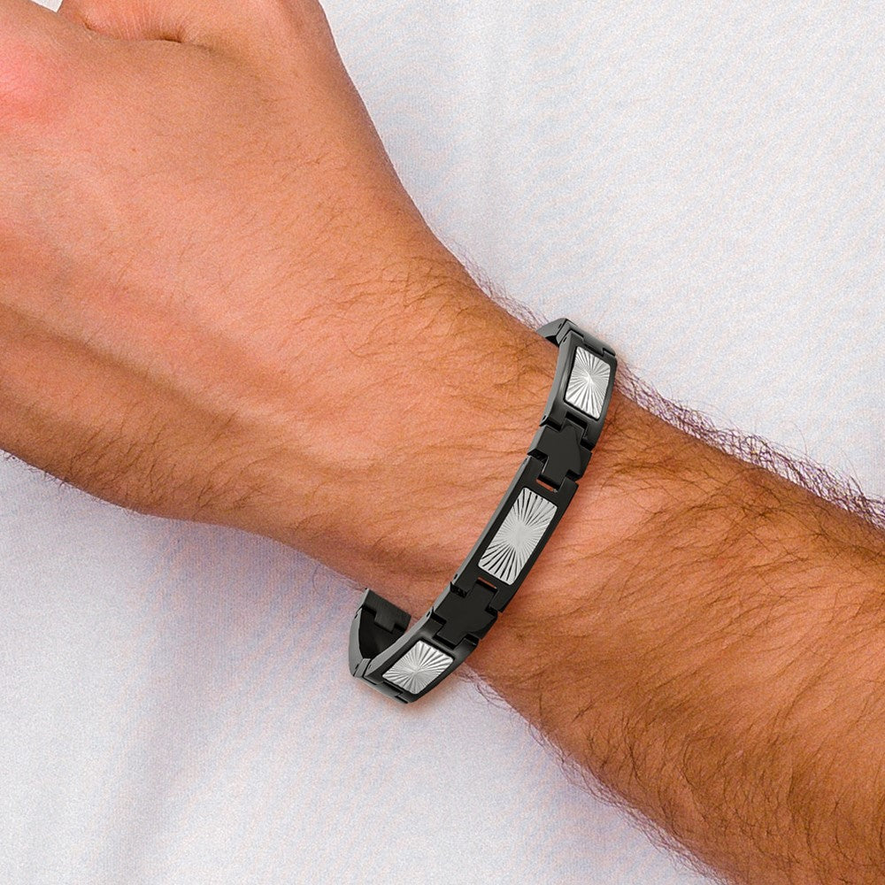 Stainless Steel Polished and Textured Black IP-plated 8.5in Bracelet 8.5 inches