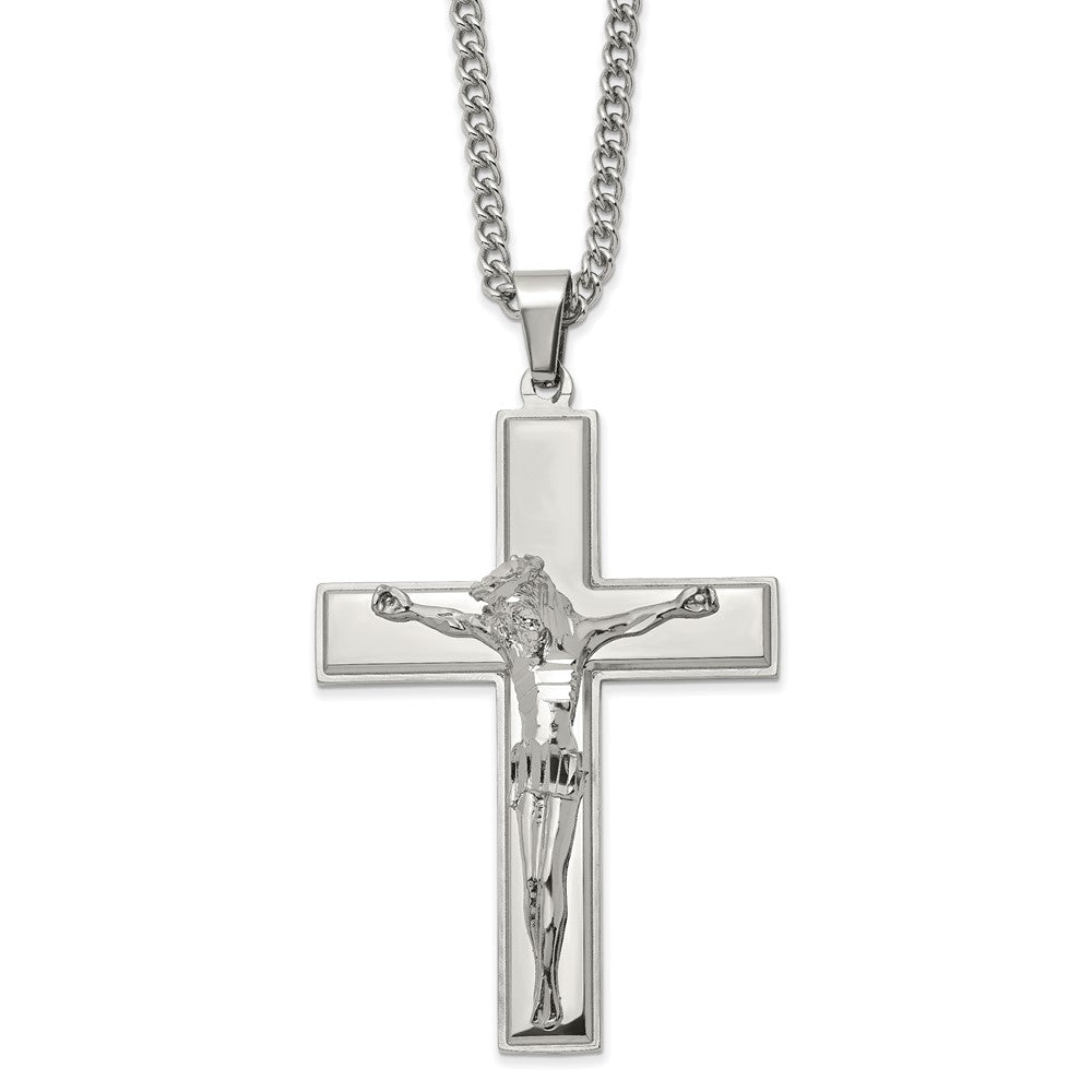 Stainless Steel Polished Crucifix 24in Necklace