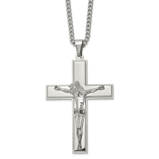 Stainless Steel Polished Crucifix 24in Necklace
