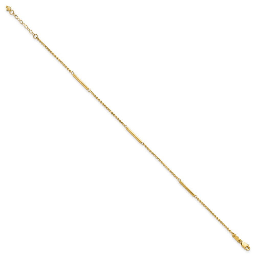 14k Polished Fancy Cable Chain and Bar 3-Station 9 inch Plus 1 inch Extension Anklet