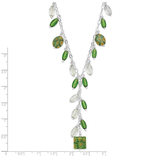 Sterling Silver Green Crystal Fancy Drop Necklace