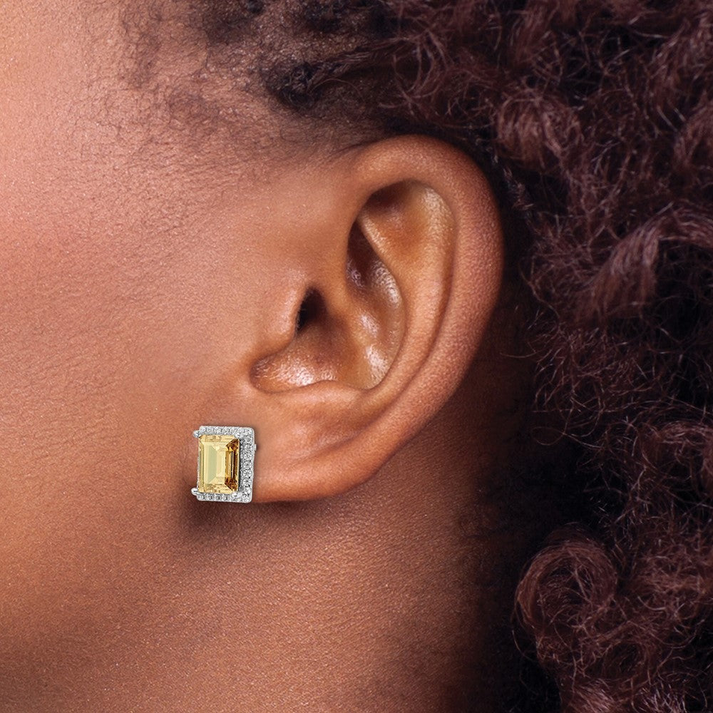 Sterling Silver Rhodium-plated CZ and Yellow Crystal Post Earrings