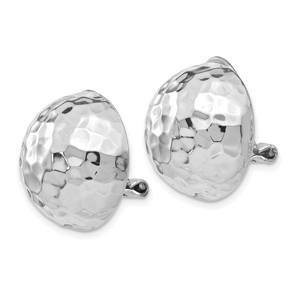 14K White Gold 18mm Hammered Half Ball Omega Back Non-Pierced Earrings