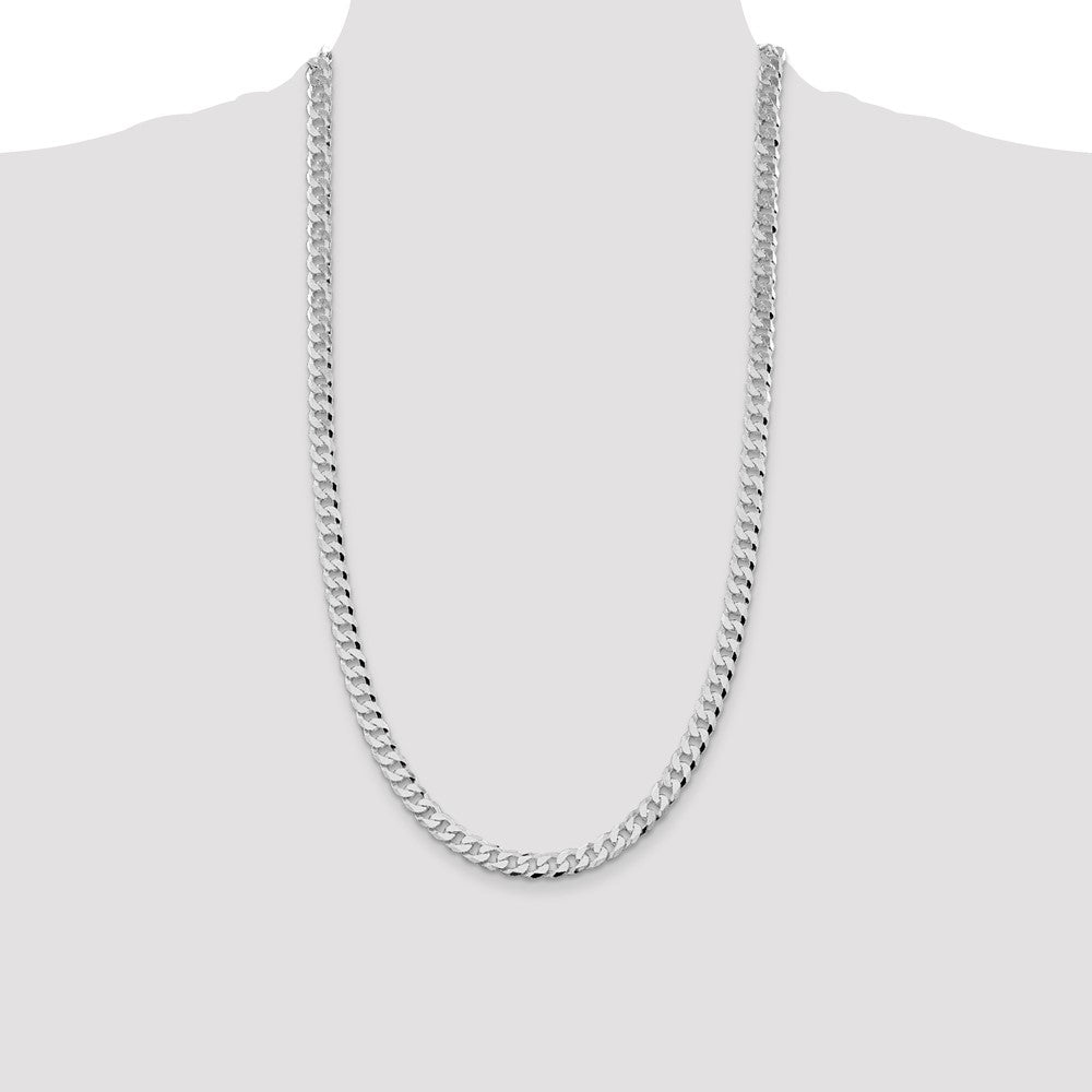 Sterling Silver Rhodium-plated 7mm Beveled Curb Chain 28 Inches