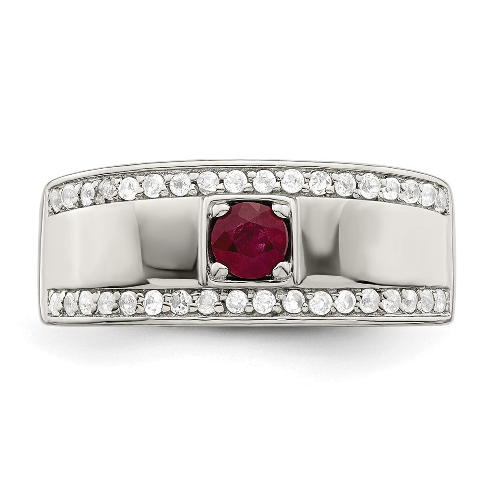 Sterling Silver Rhod-plated Men's African Ruby and White Topaz Ring