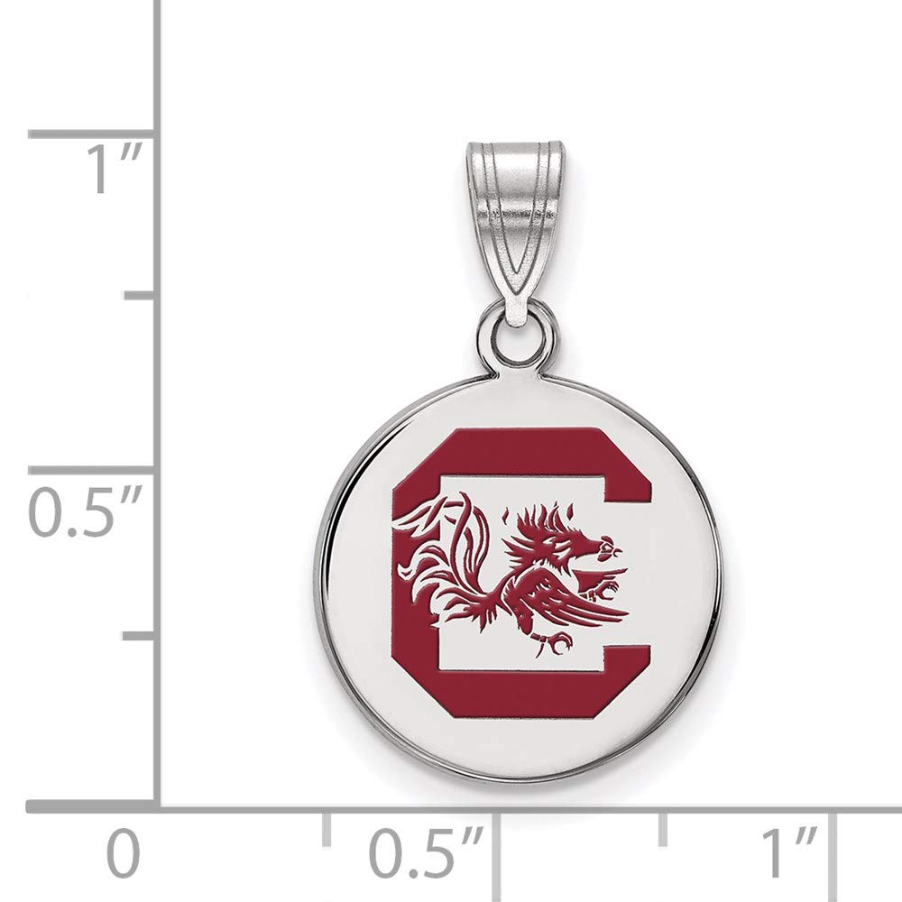 Sterling Silver Rhodium-plated LogoArt University of South Carolina Medium Enameled Disc Pendant Q-SS040USO