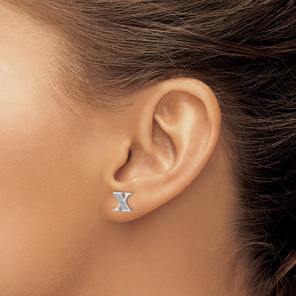 14k White Gold Diamond Initial X Earrings