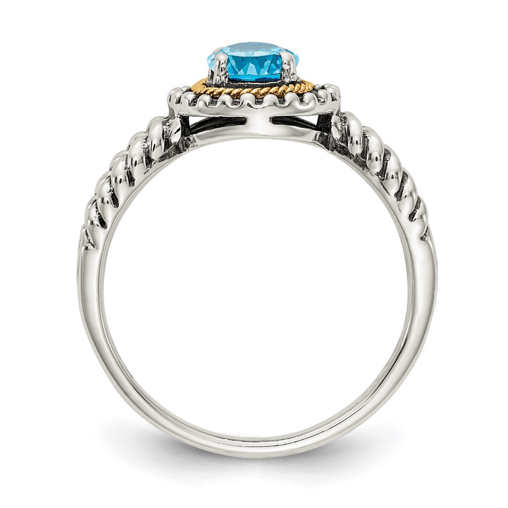 Shey Couture Sterling Silver with 14K Accent Antiqued Round Light Swiss Blue Topaz Ring