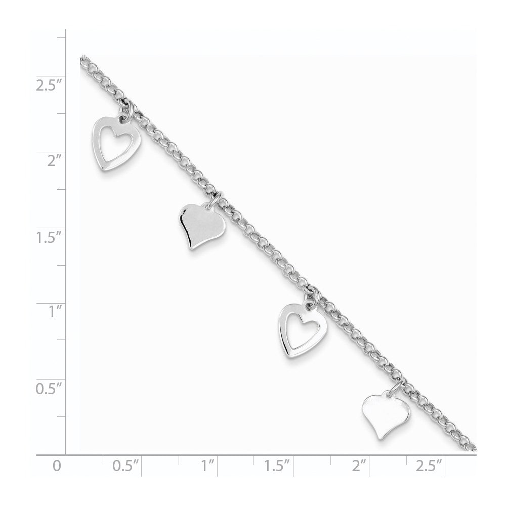 Sterling Silver Polished Heart Bracelet 7.5 inches