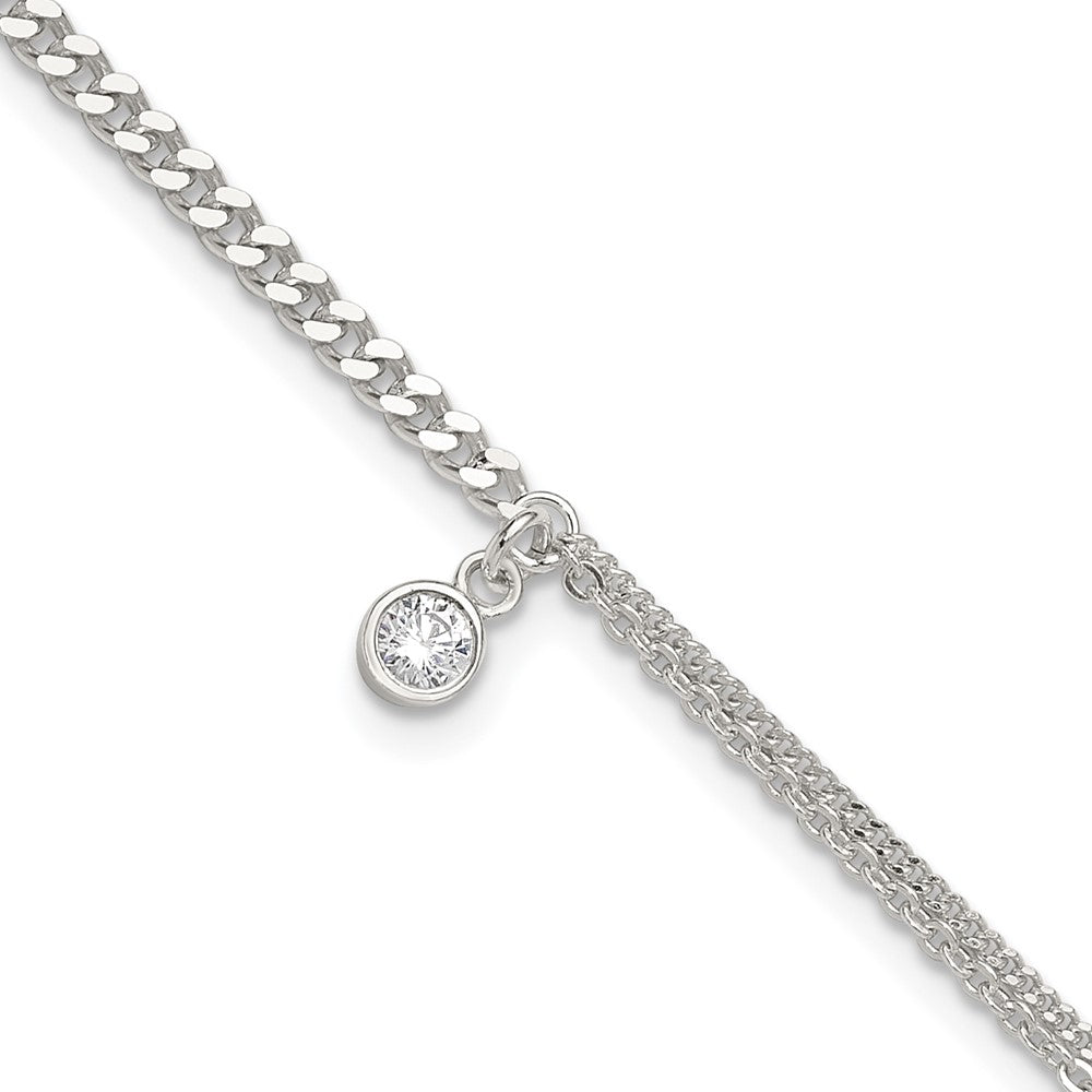 Sterling Silver CZ Fancy Chain 9in Plus 1in Ext. Anklet 9 inches