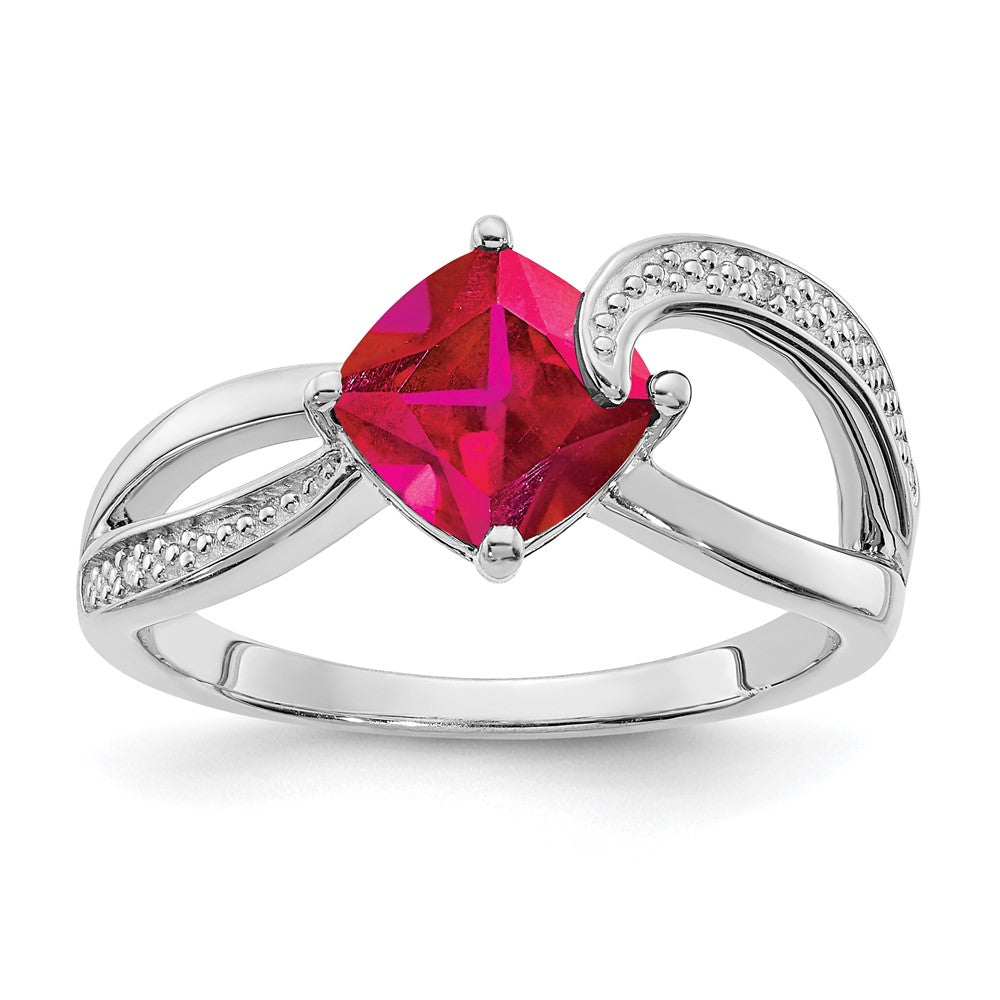 ANC Sterling Silver CR Ruby & Diamond Ring