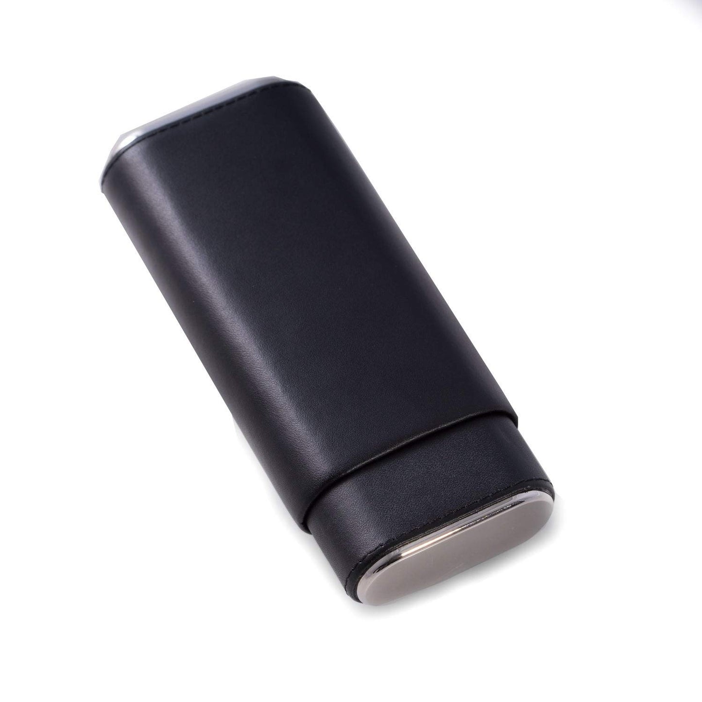 Bey-Berk International C253B Black Leather with Chrome Accent & Cedar Lined Telescoping Three Cigar Holder