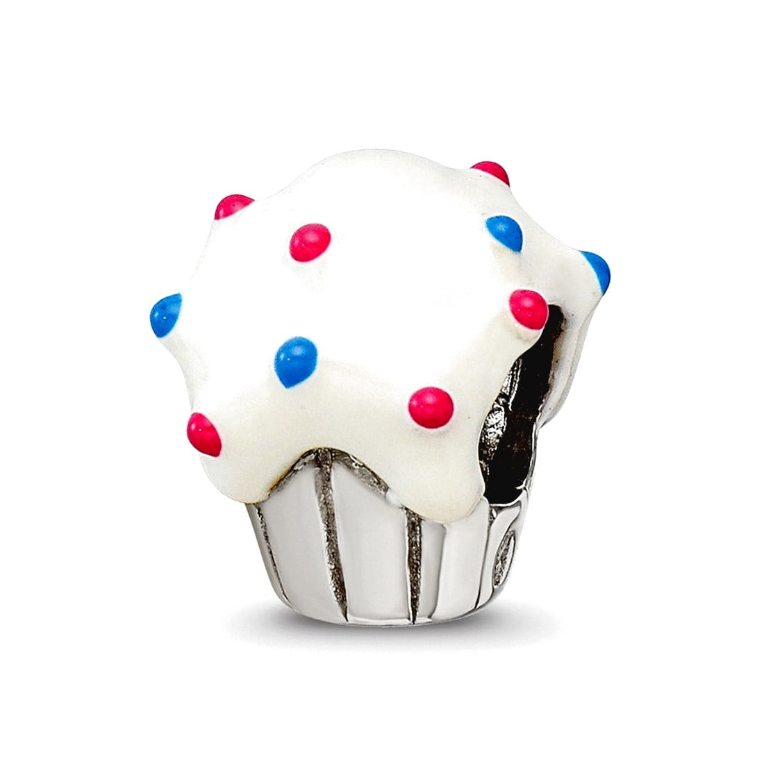 925 Sterling Silver Polished Reflections Enameled Cupcake Bead Charm 10.91x9.09mm Wide Pendant Necklace for Women