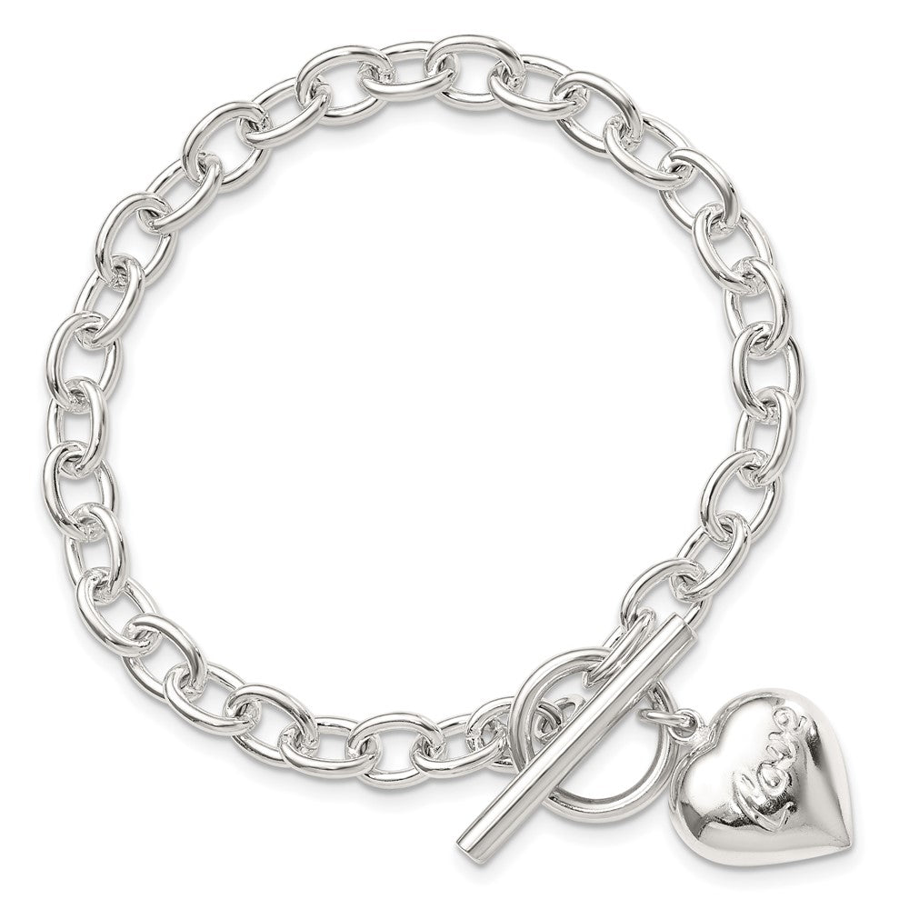 Sterling Silver LOVE Puffed Heart Charm Bracelet 7.5 inches