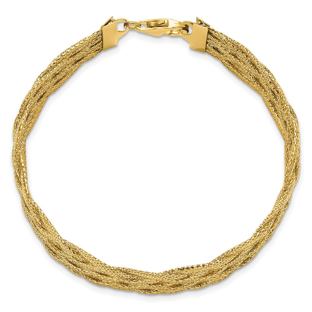 14K Polished Braided Mesh Bracelet 7  inches