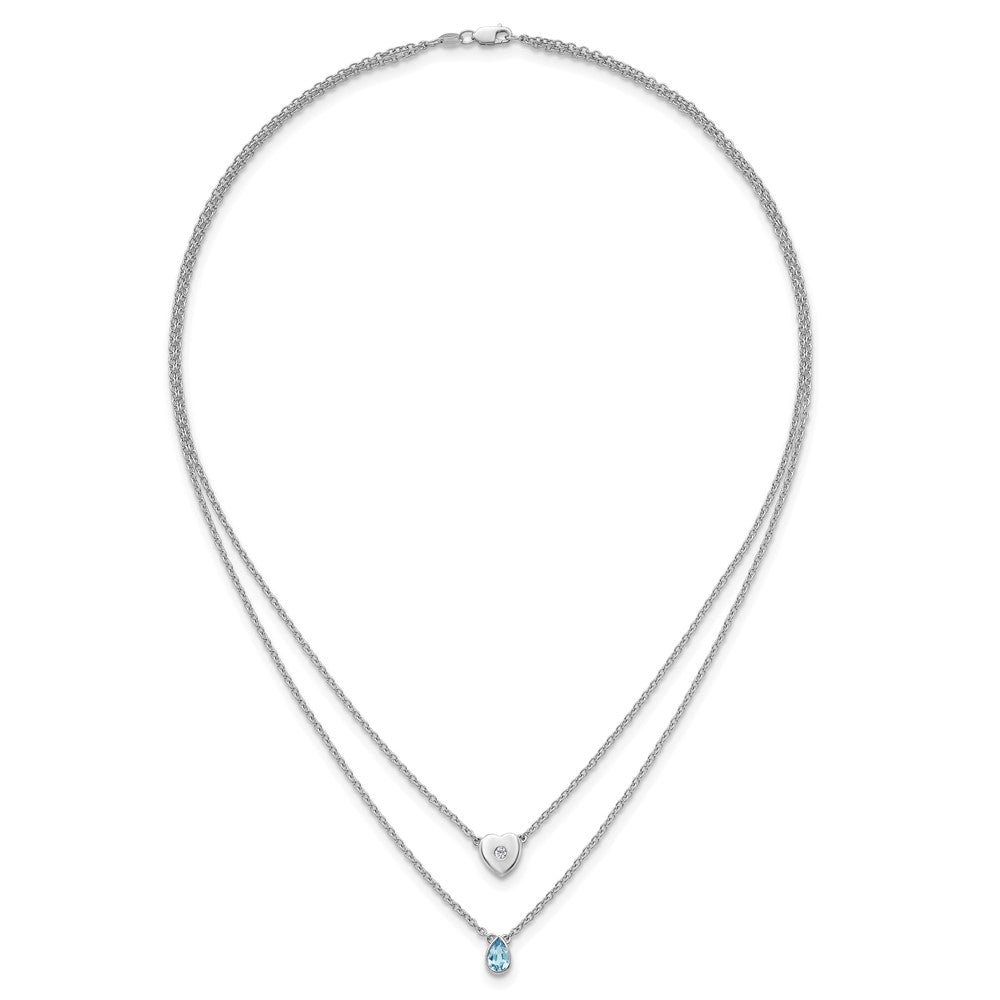 White Ice Sterling Silver Rhodium-plated 18 inch Diamond Heart and Blue Topaz Teardrop Necklace with 2 inch Extender