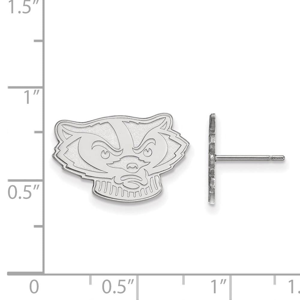 Sterling Silver Rhodium-plated LogoArt University of Wisconsin Badger Small Post Earrings Q-SS065UWI
