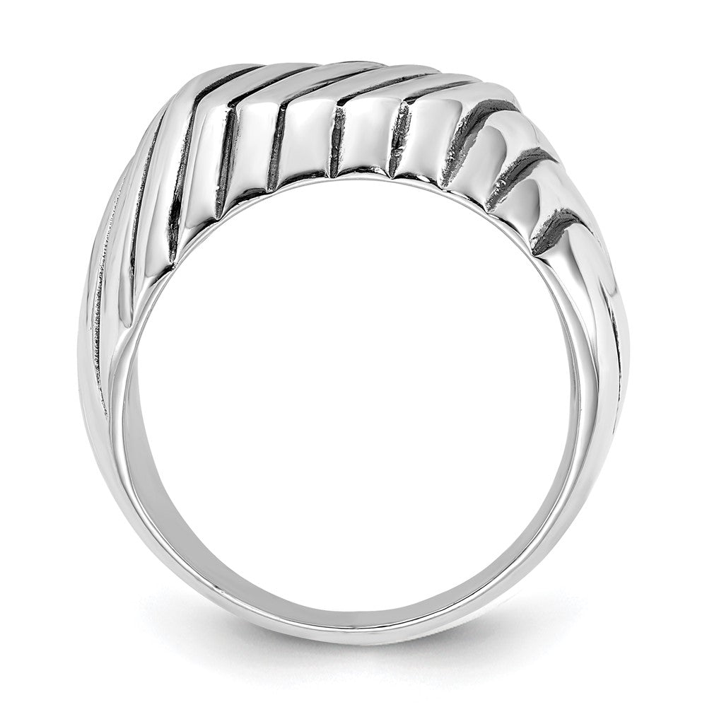Sterling Silver Polished & Antiqued Grooved Signet Ring