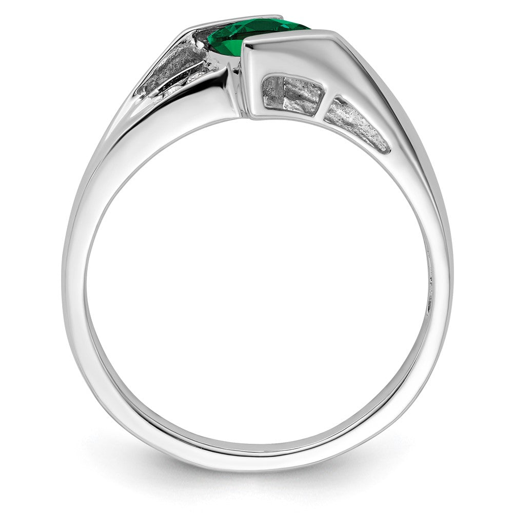Sterling Silver 5X5 ANC CR Emerald & Diamond Ring