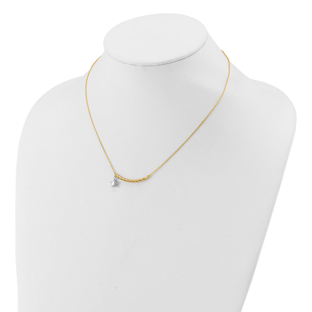 10K Two-tone Polished Bar with Star Necklace