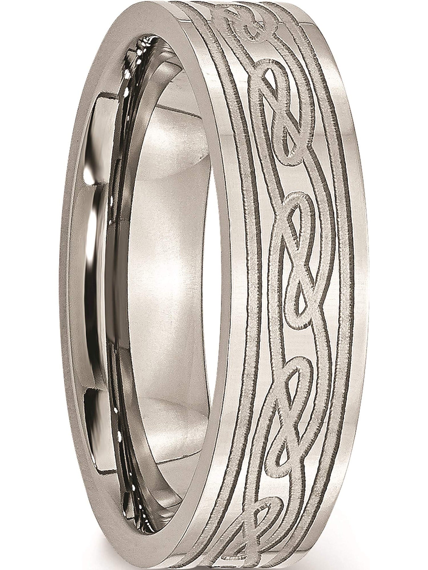 Stainless Steel Brushed Celtic Laser Etched 6mm Flat Band Size - 10