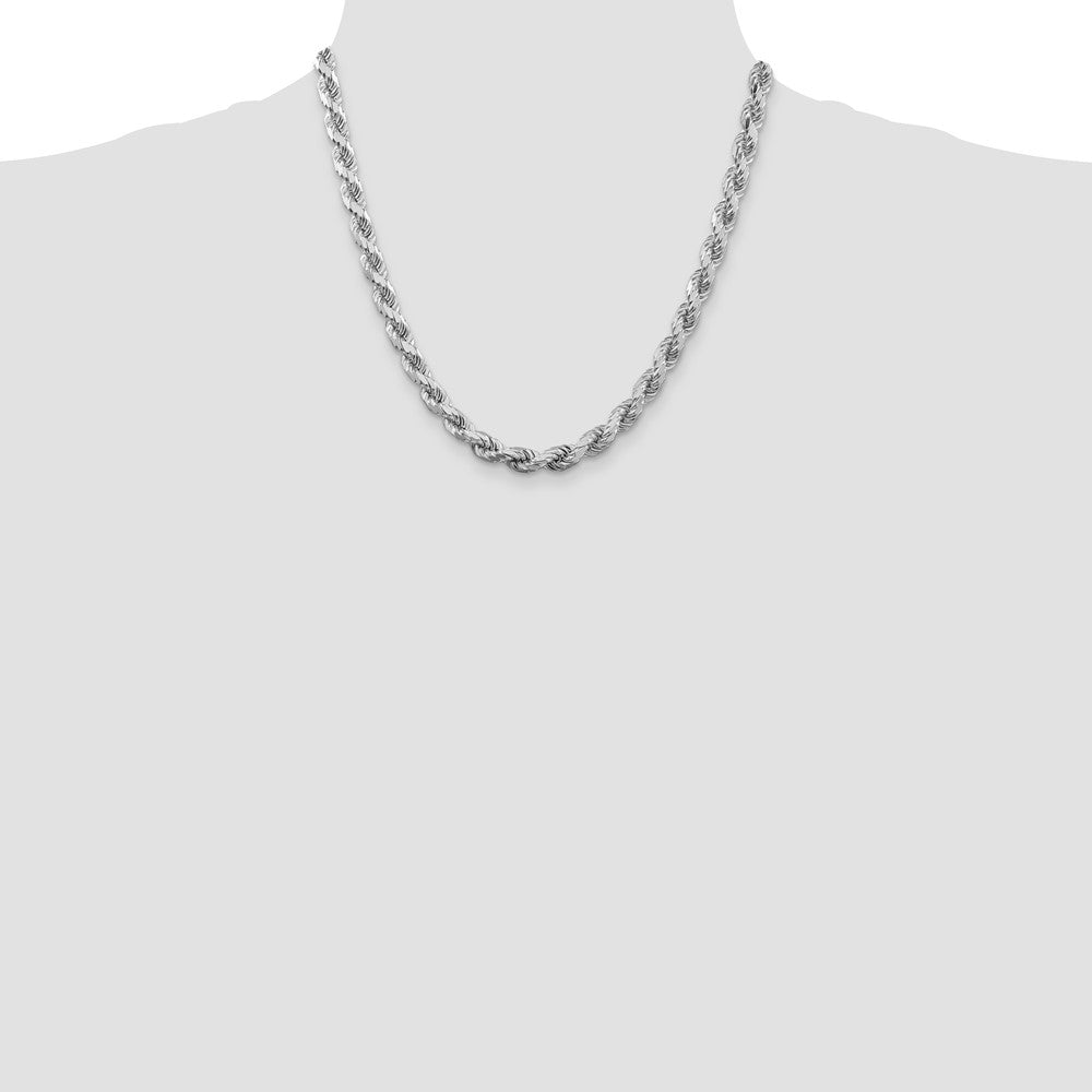 Sterling Silver Rhodium-plated 6.5mm Diamond-cut Rope Chain 20 Inches