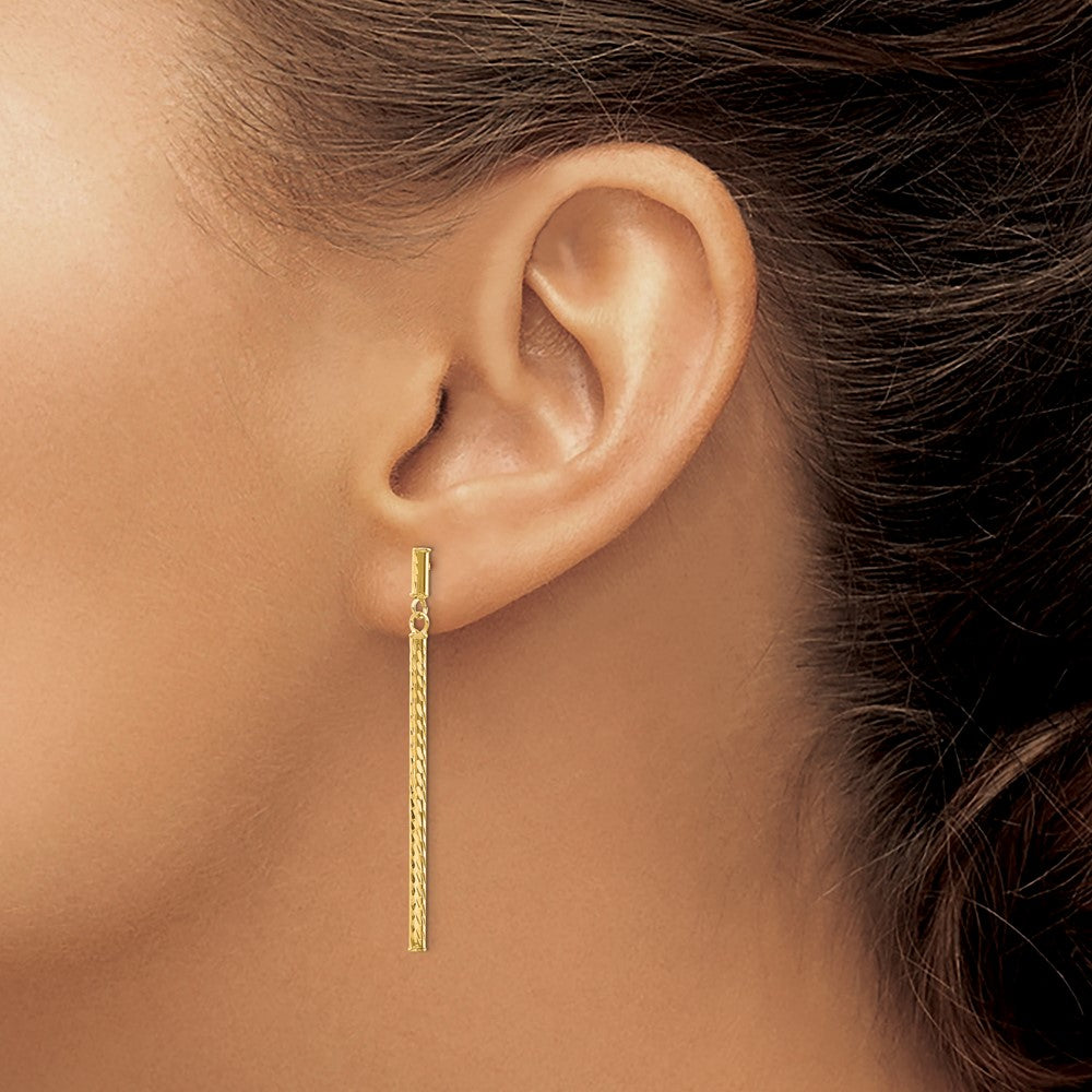 10k Polished and Diamond-cut Bar Dangle Post Earrings