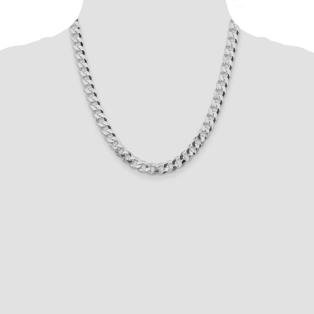 Sterling Silver Rhodium-plated 8.5mm Beveled Curb Chain 20 Inches