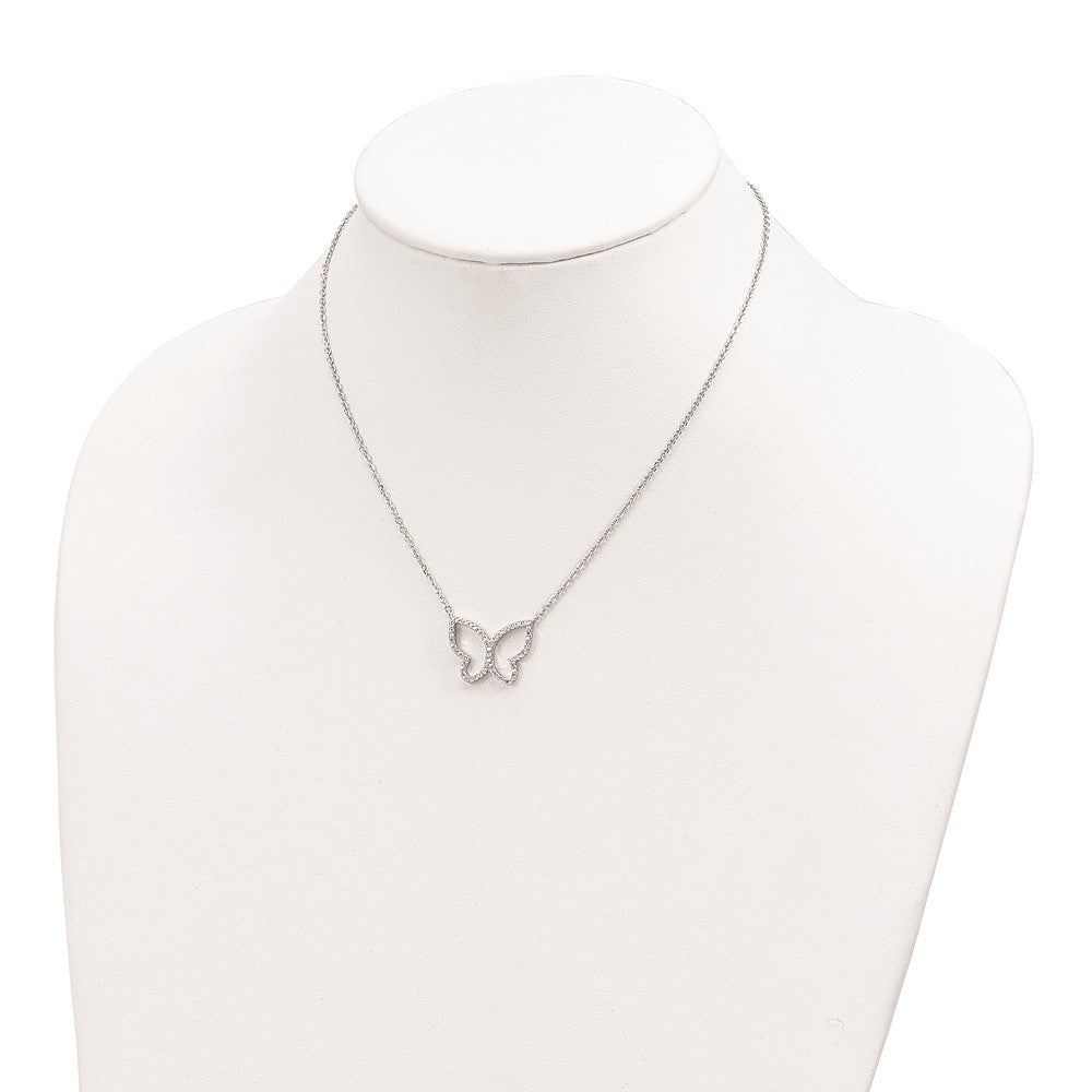 Sterling Silver Rhodium-plated Open Butterfly CZ w/2 in ext. Necklace 16 Inches