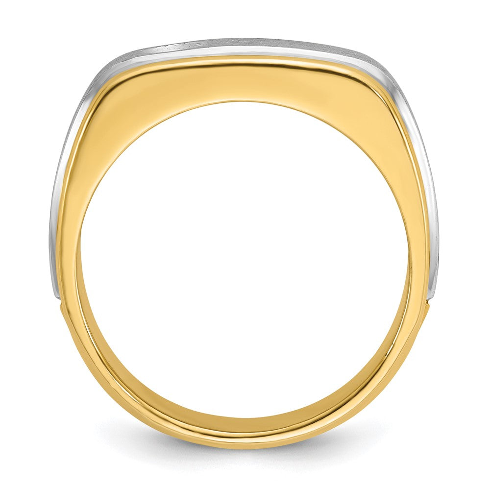 10k Two-tone IBGoodman Men's Polished and Satin Diamond Complete Ring