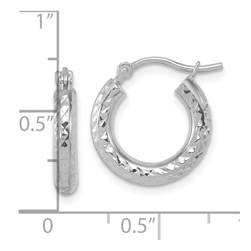 14k White Gold Diamond-cut 3mm Round Hoop Earrings