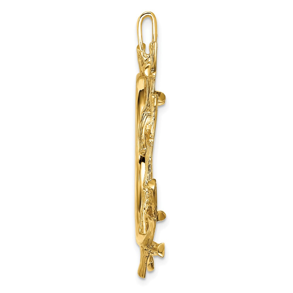 Wideband Distinguished Coin Jewelry 14k Polished and Textured Overlap Bamboo 27.0mm Prong Coin Bezel Pendant