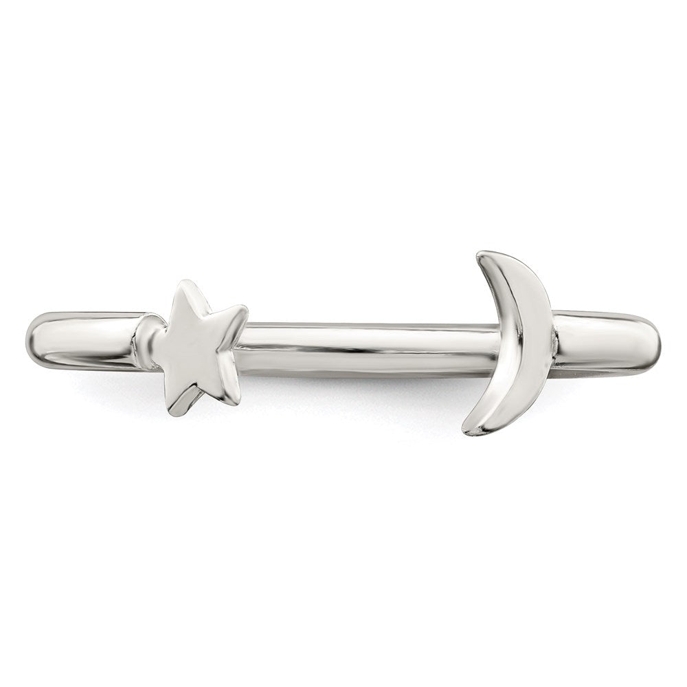 Sterling Silver Polished Half Moon and Star Adjustable Ring