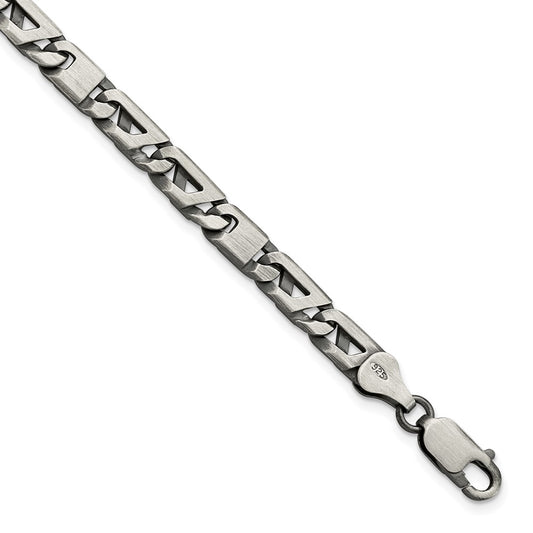 Sterling Silver Antiqued Brushed Link Bracelet 8.25 inches