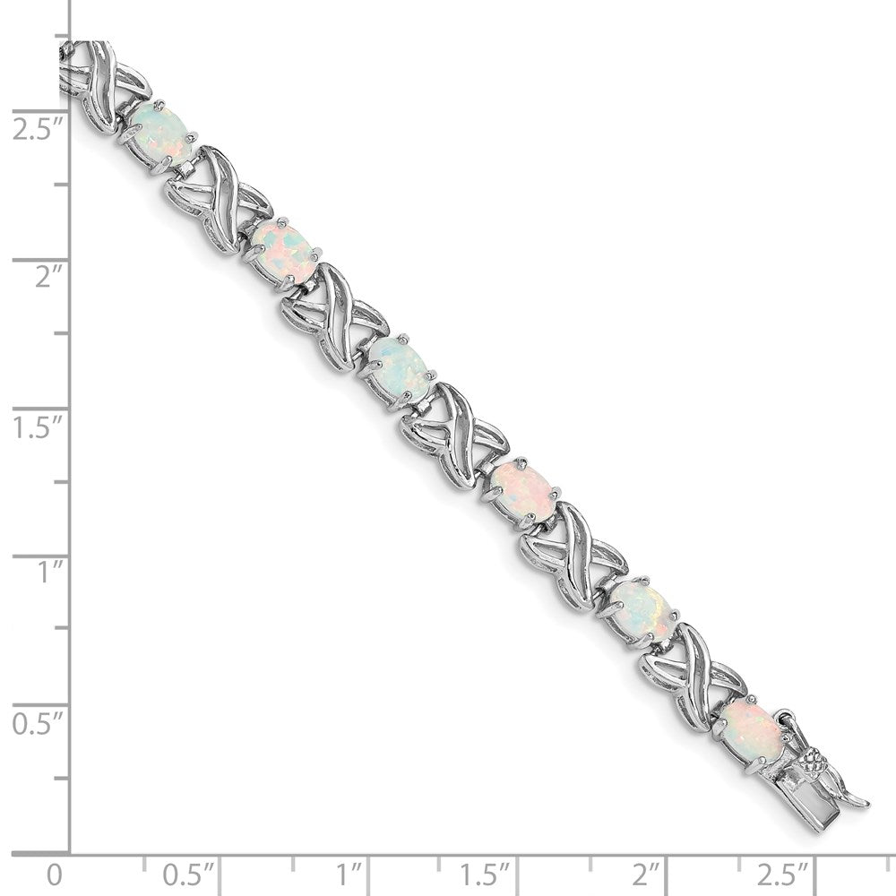 Sterling Silver Rhodium Plated 8.5 inch Created Opal XO Bracelet 8.5 inches
