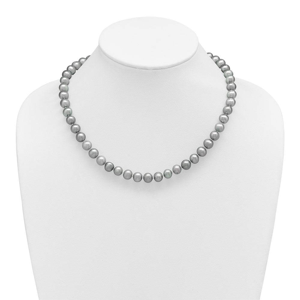 Sterling Silver Rhodium-plated 8-9mm Grey Near-Round Freshwater Cultured Pearl 18 inch Necklace 18 Inches