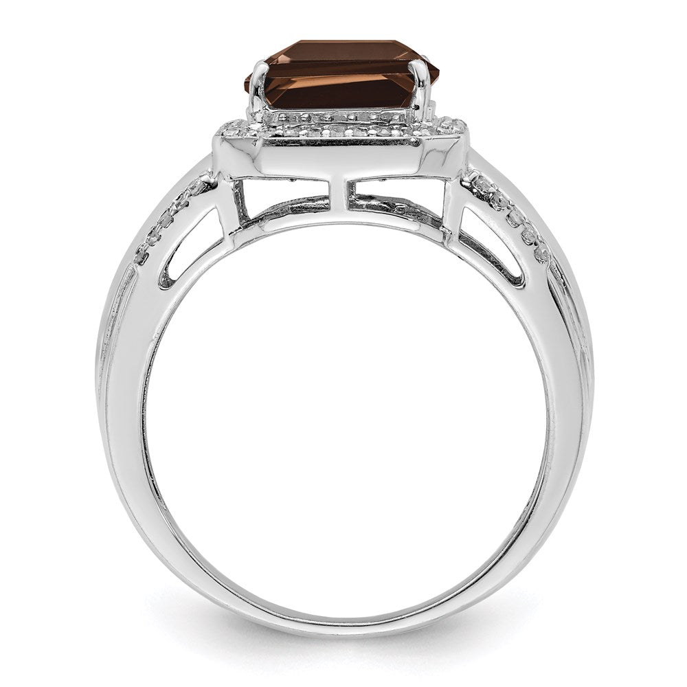 Sterling Silver Rhodium Diam. & Smoky Quartz Ring