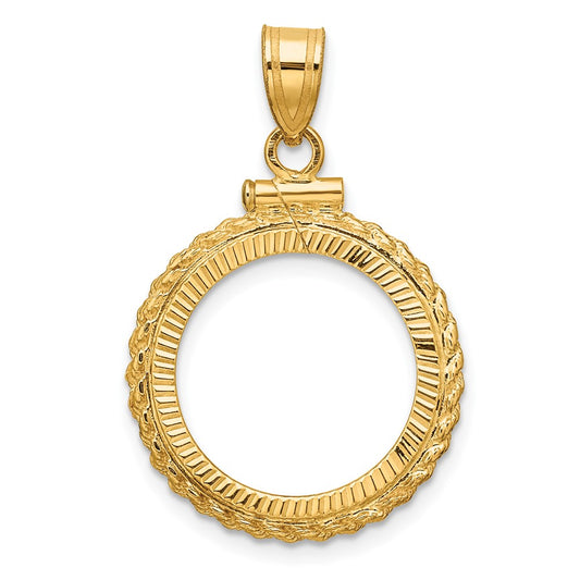 Wideband Distinguished Coin Jewelry 14k Polished and Diamond-cut Casted Rope 16.5mm x 1.35mm Screw Top Coin Bezel Pendant