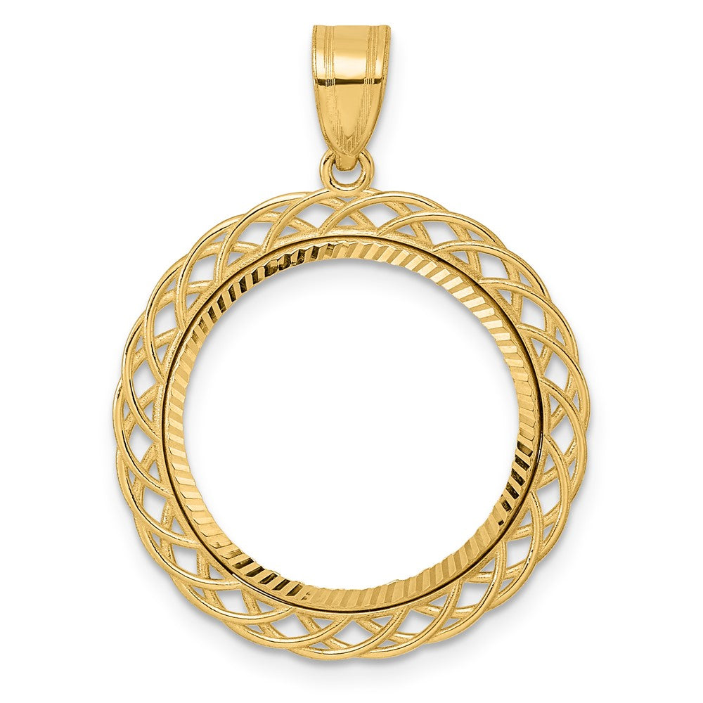 14k Diamond Cut Triple Loop with 18.0mm Prong Coin Bezel Pendant