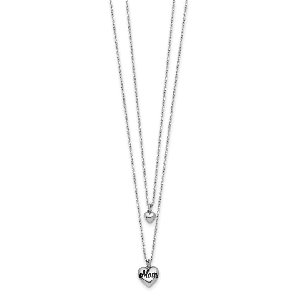 Sterling Silver Rhod-plated 2 Strand Enamel Mom Heart w/1in ext Necklace 16 Inches