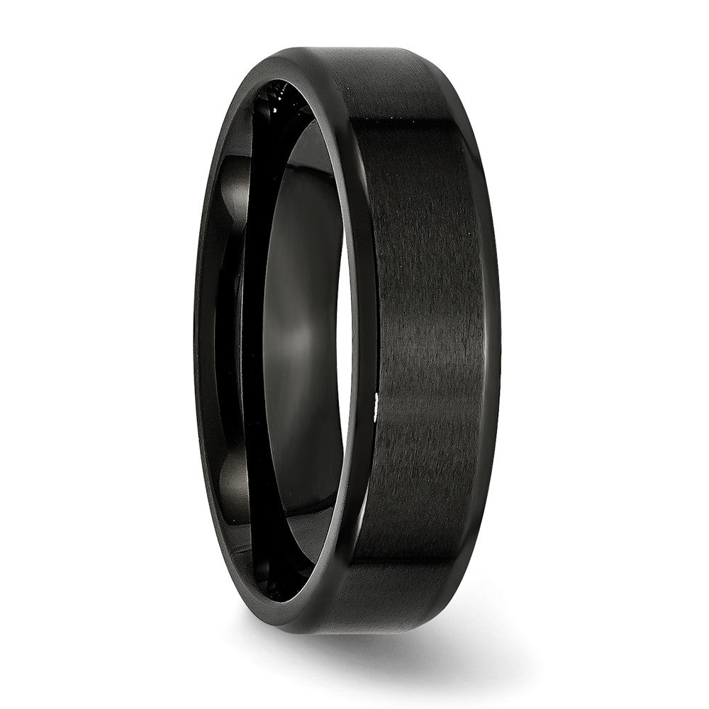 Stainless Steel Polished Brushed Center Black IP 6mm Beveled Edge Band Size - 10