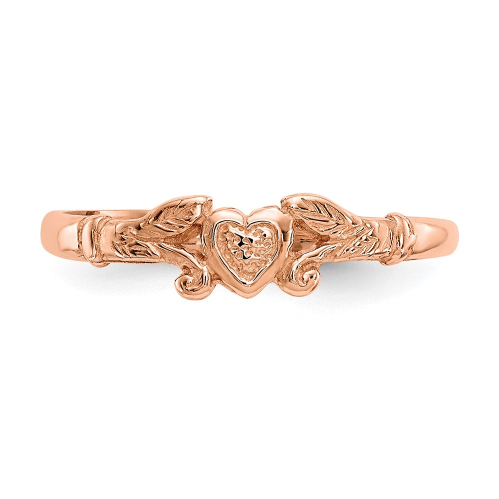 14K Rose Gold Textured Mini Heart Baby Ring Size 1