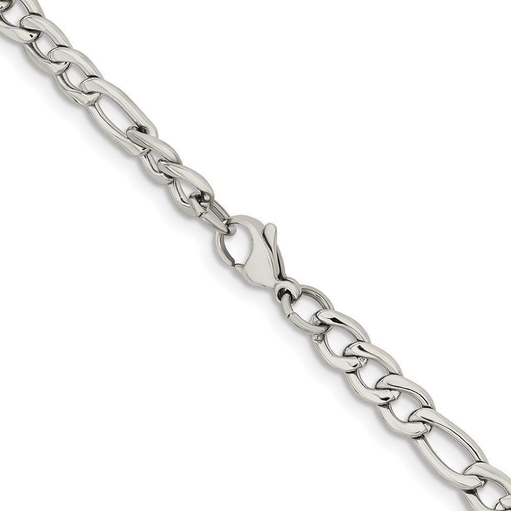 Stainless Steel Polished 6.3mm 22in Figaro Chain