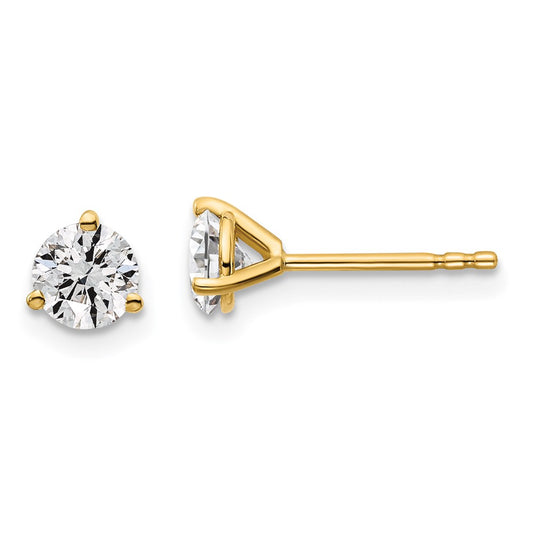 14k Yellow Gold 7/8 ctw Lab Grown Diamond VS+ F+ Round 3 Prong Heavy Wt. Stud Earrings