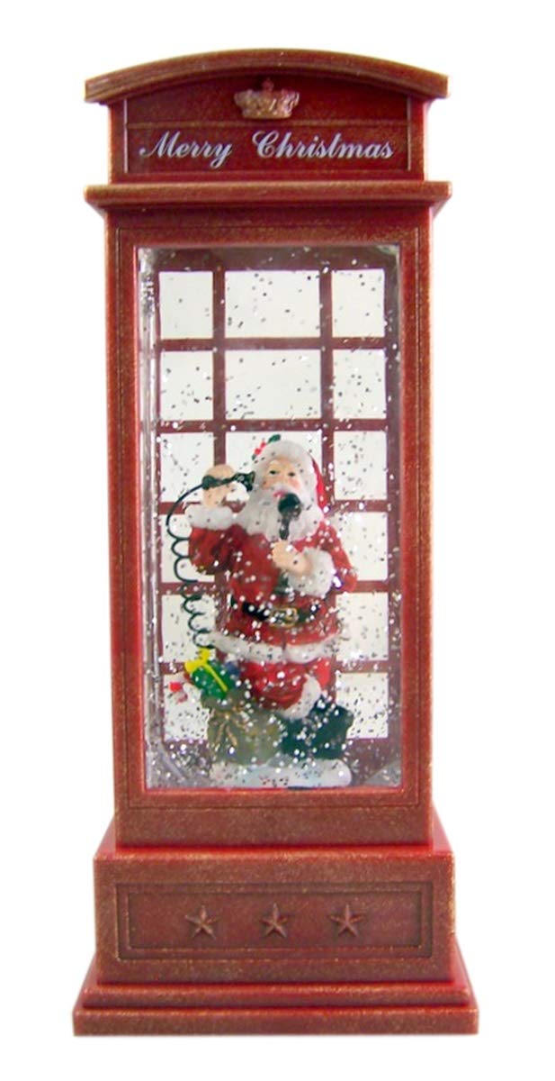 Santa Inside English Style Phone Booth LED 9.75 Inch Acrylic Holiday Glitter Globe