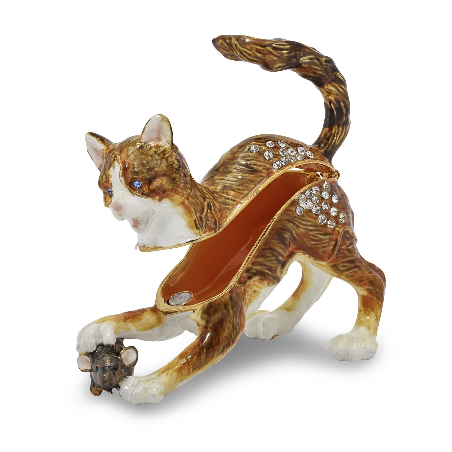 Luxury Giftware by Jere Pewter Bejeweled Crystals Gold-tone Enameled THOM & JERE Cat & Mouse Trinket Box with Matching 18 Inch Necklace QBJ2110
