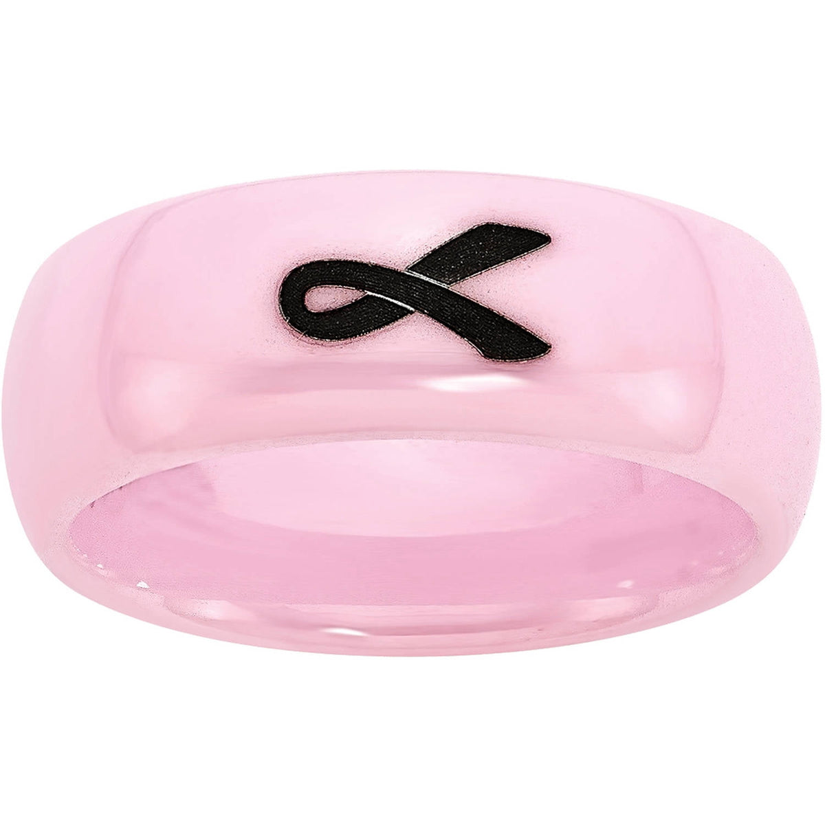 Ceramic Pink Black Laser Accented Ribbon 8mm Polished Band
