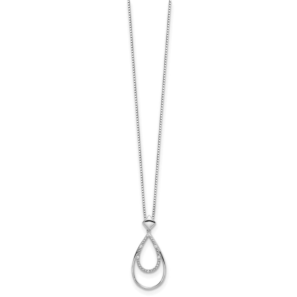 White Ice Sterling Silver Rhodium-plated 18 Inch Diamond Fancy Teardrop Necklace with 2 Inch Extender 18 Inches